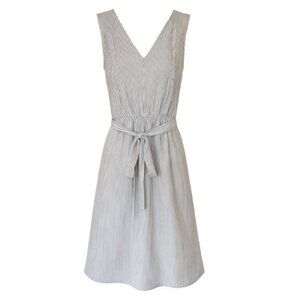 Monteau Los Angeles  Dress Blue White Stripe Tie Belt Sz M Pullover Coastal Prep